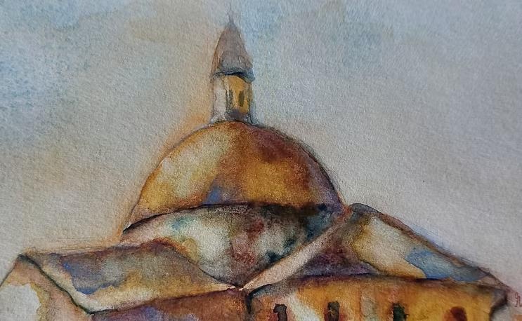 Aquarelle représentant des toits